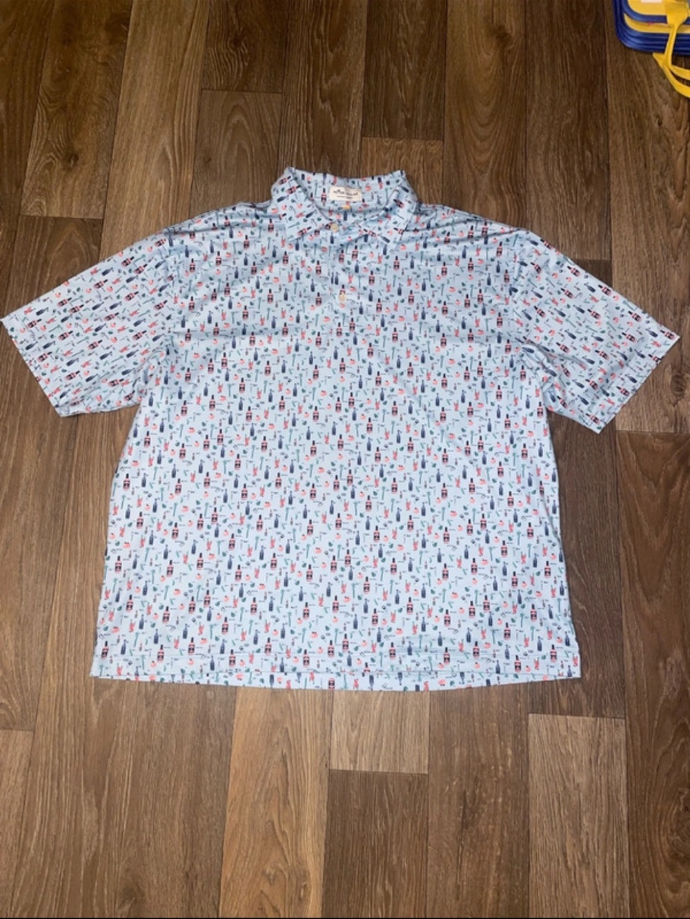 Peter Millar Light Blue Short-Sleeve Polo with Red & Navy Micro Print